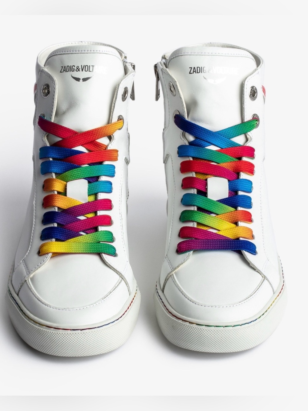 NIB ZADIG & VOLTAIRE ZV1747 HIGH FLASH PRIDE 100% LEATHER SNEAKERS UNISEX EU 43 - Picture 4 of 17